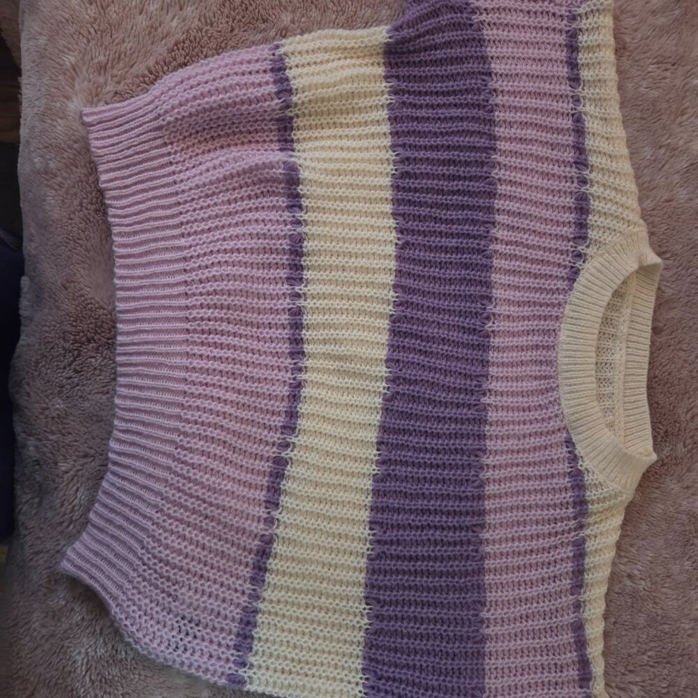 Striped Purple and Yellow Knit Sweater - Picture 2 of 3